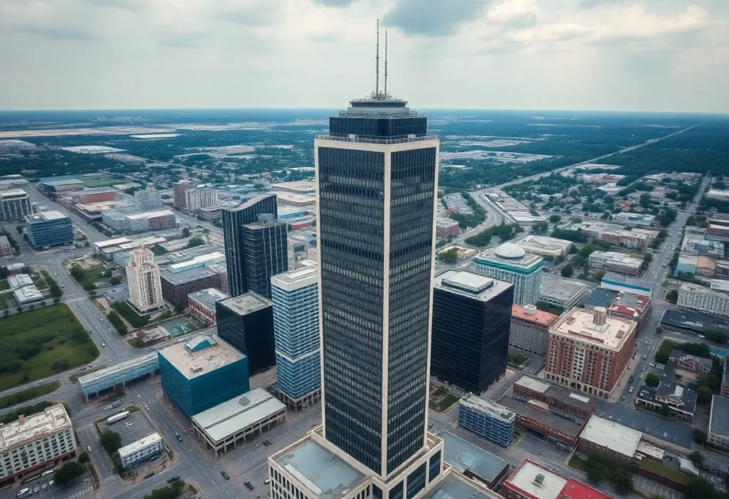 Aerial view of Regions Tower in Shreveport, Louisiana.