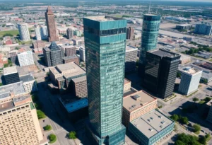 Aerial view of Regions Tower in downtown Shreveport