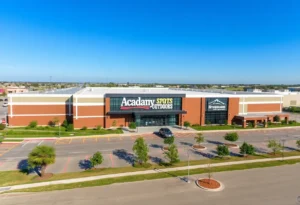 Aerial view of a retail property leased to Academy Sports + Outdoors in Shreveport