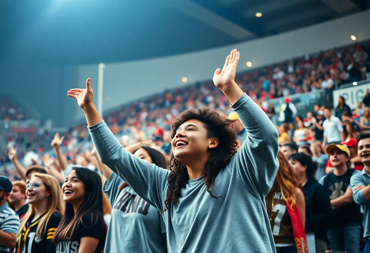 Students showing school spirit at Rutgers University athletic event