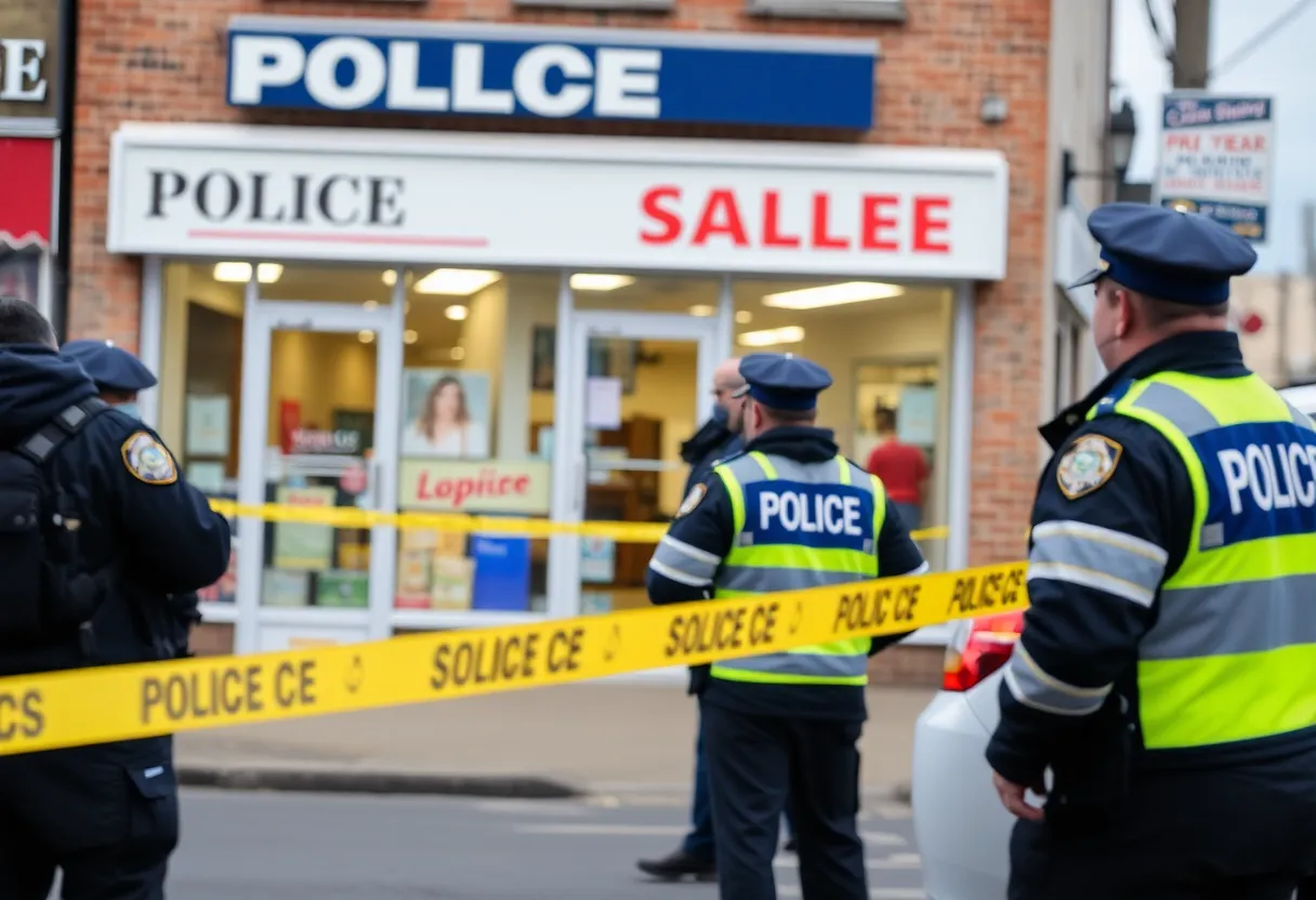 Police investigation scene outside a store in Shreveport