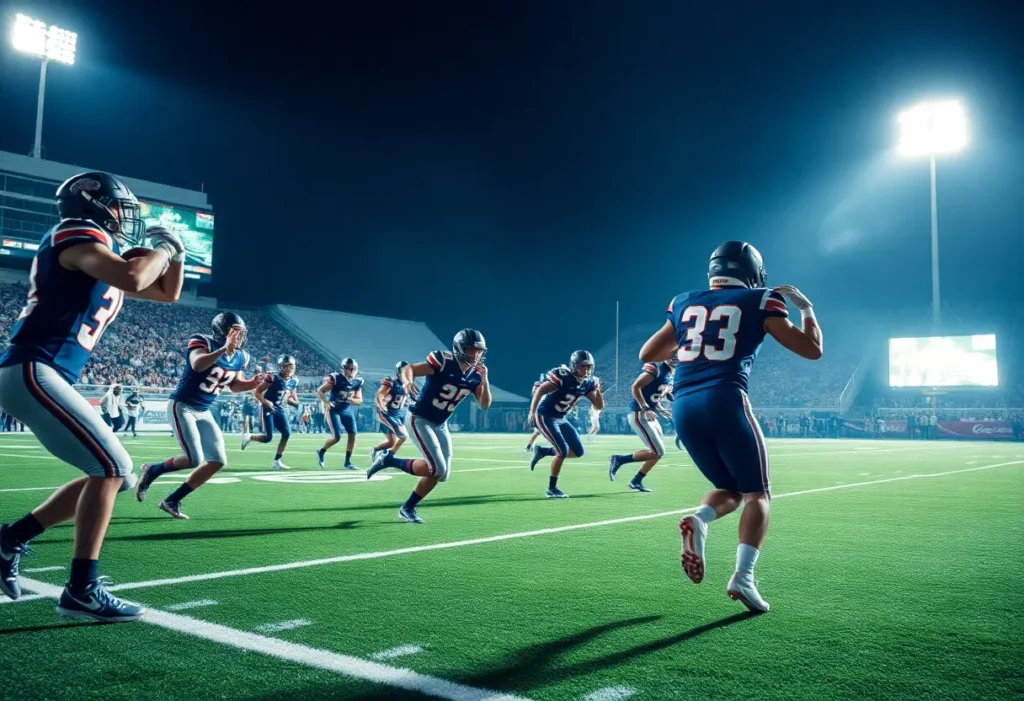 Midseason football game in Shreveport-Bossier area with players in action