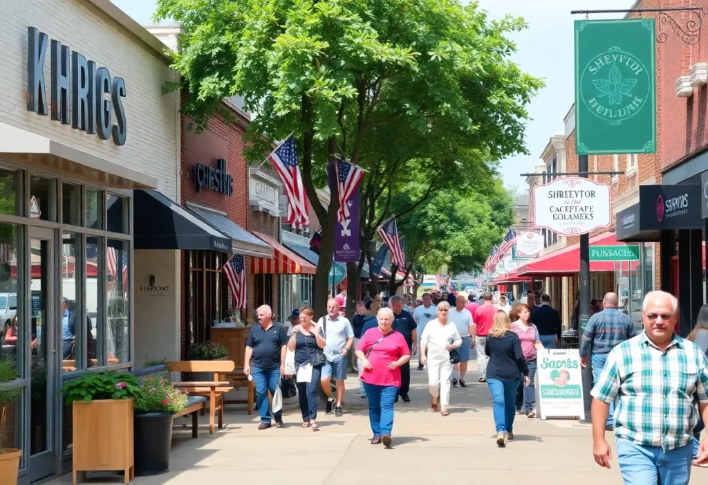 A vibrant view of Shreveport's downtown area showcasing local businesses.