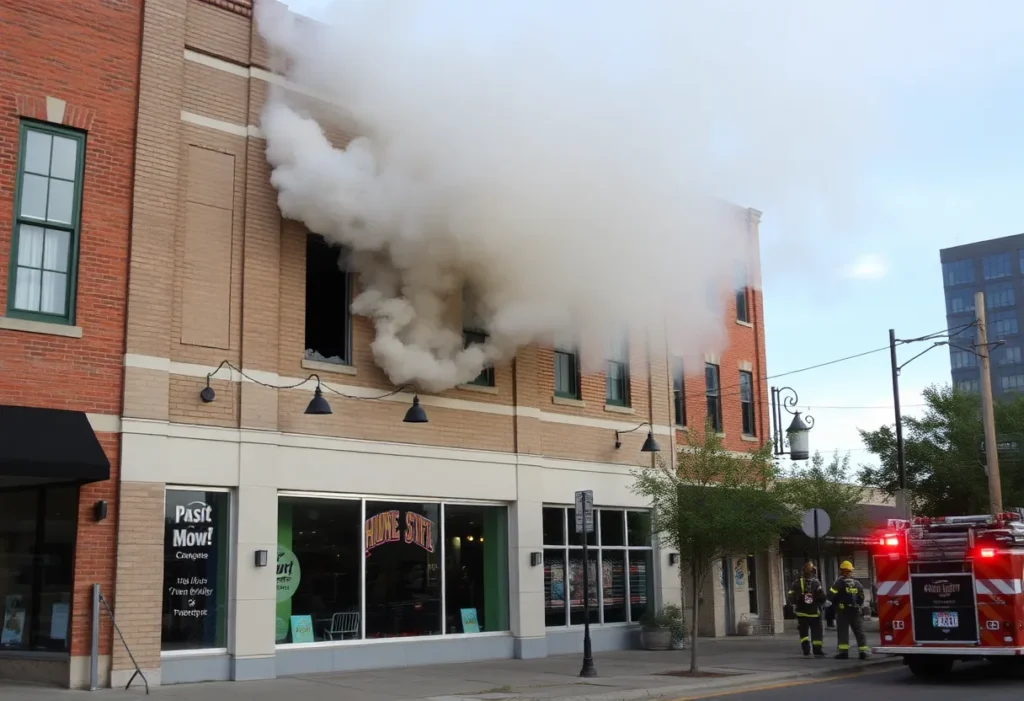 Smoke coming from a commercial building in Shreveport during a fire incident