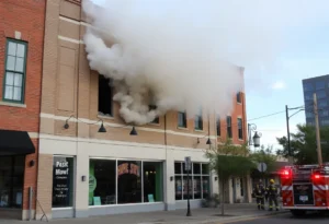 Smoke coming from a commercial building in Shreveport during a fire incident
