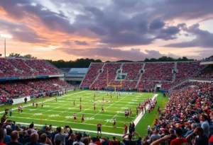 Students and athletes during a high school football game in Shreveport