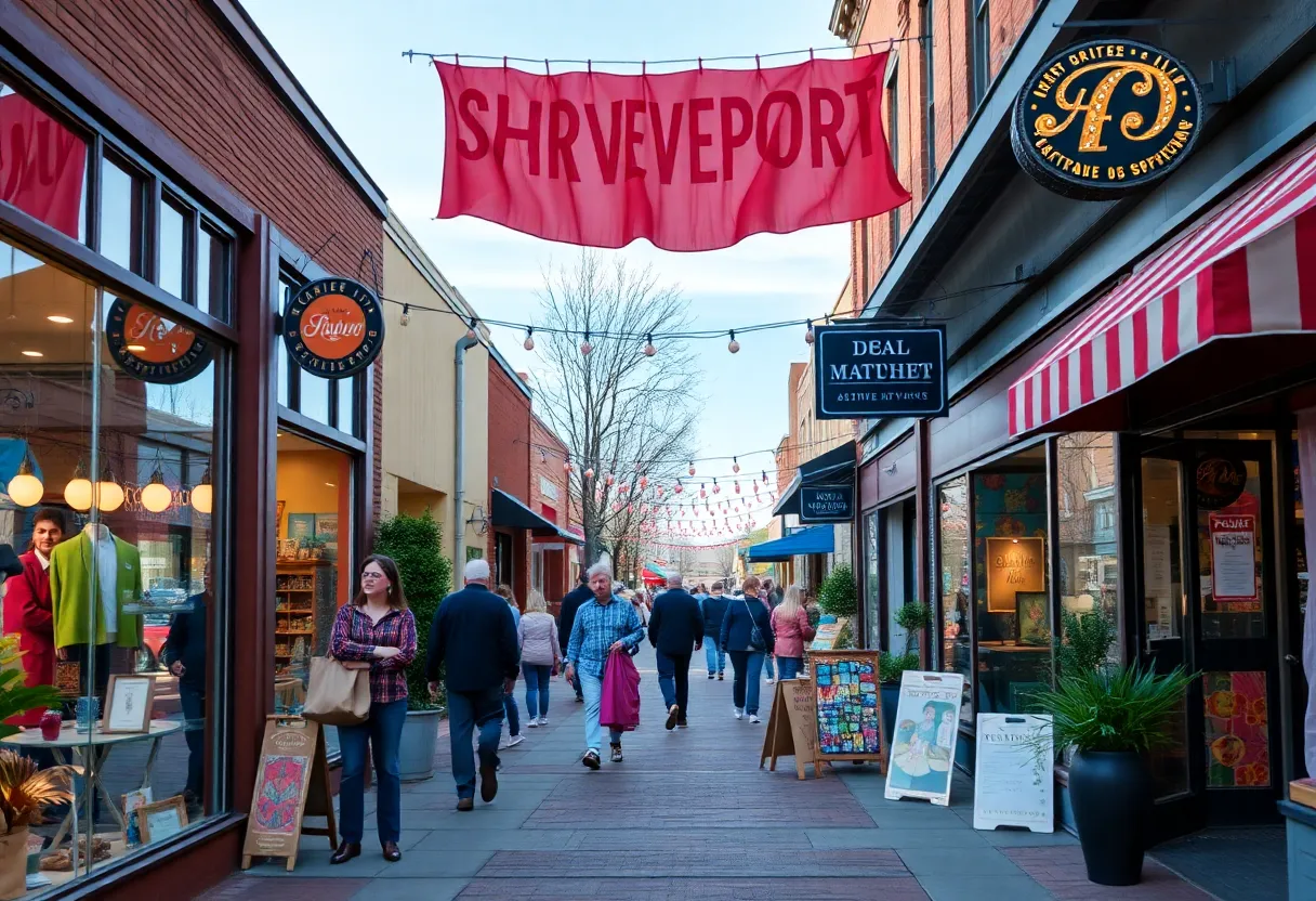 Local shopping scene in Shreveport showcasing businesses participating in the Shopper's Card program.