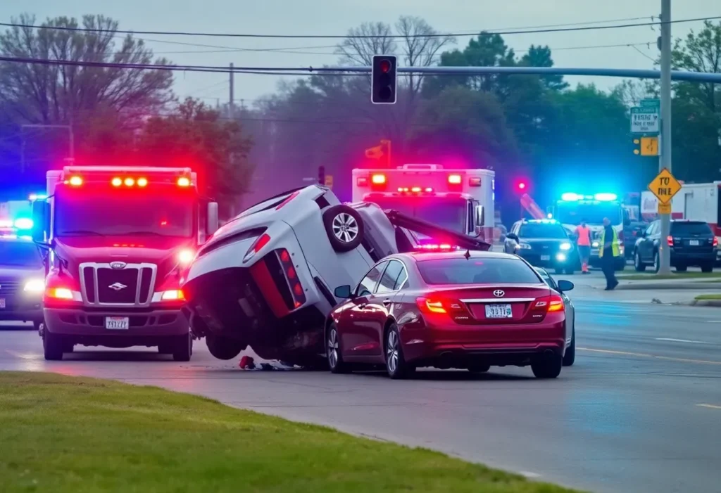 Emergency responders at the scene of a traffic accident in Shreveport