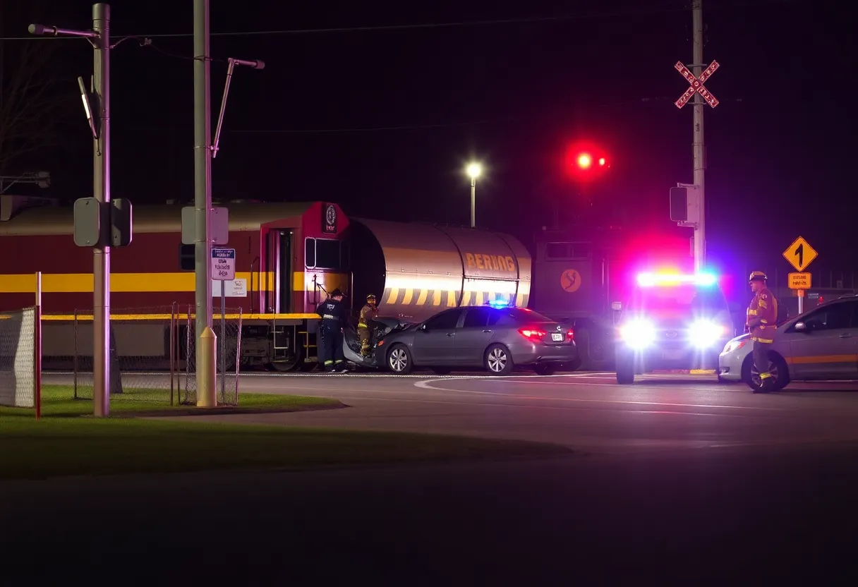 Emergency responders at the scene of a train and car accident in Shreveport.