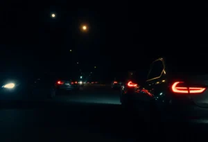 Empty street at night in Shreveport highlighting vehicle theft concerns