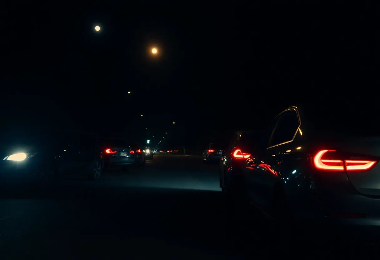 Empty street at night in Shreveport highlighting vehicle theft concerns