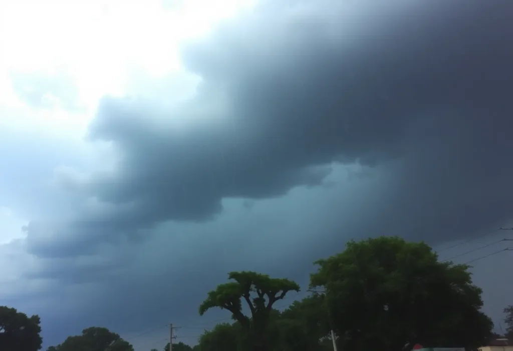 Dark stormy sky with heavy rain over Shreveport, Louisiana