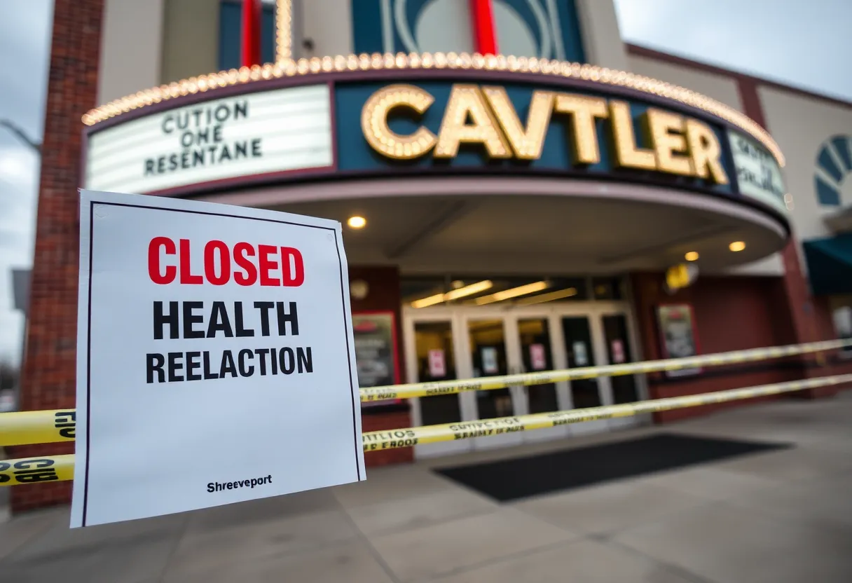 Tinseltown USA theater with a closure sign in Shreveport