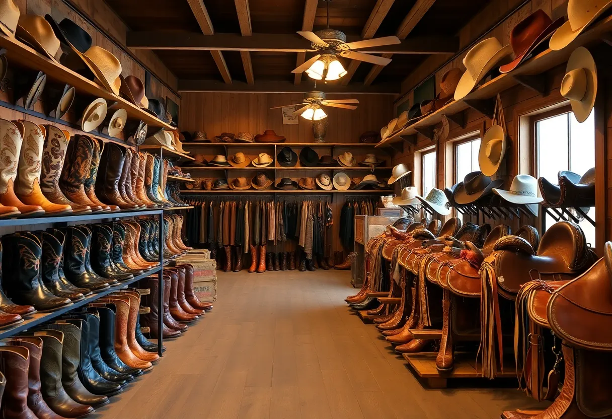 Interior of Topp's Western World showcasing cowboy gear
