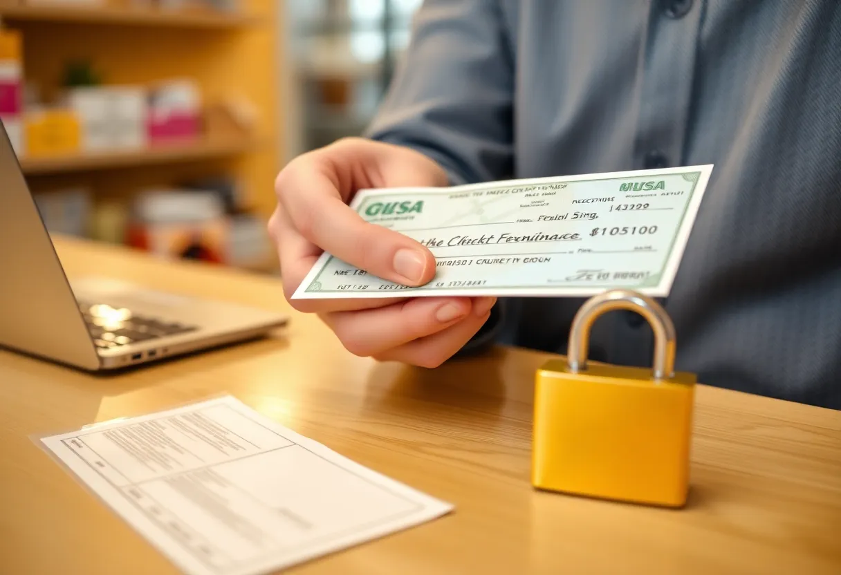 Consumer taking precautions against check washing fraud.