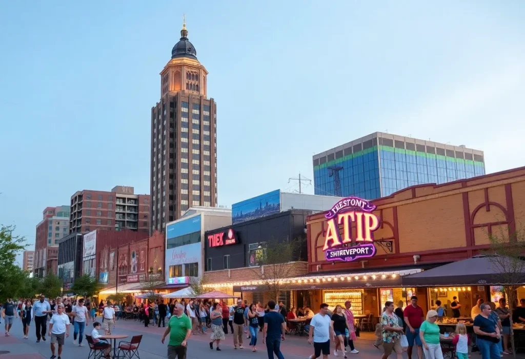 Vibrant cityscape of Shreveport with entertainment venues